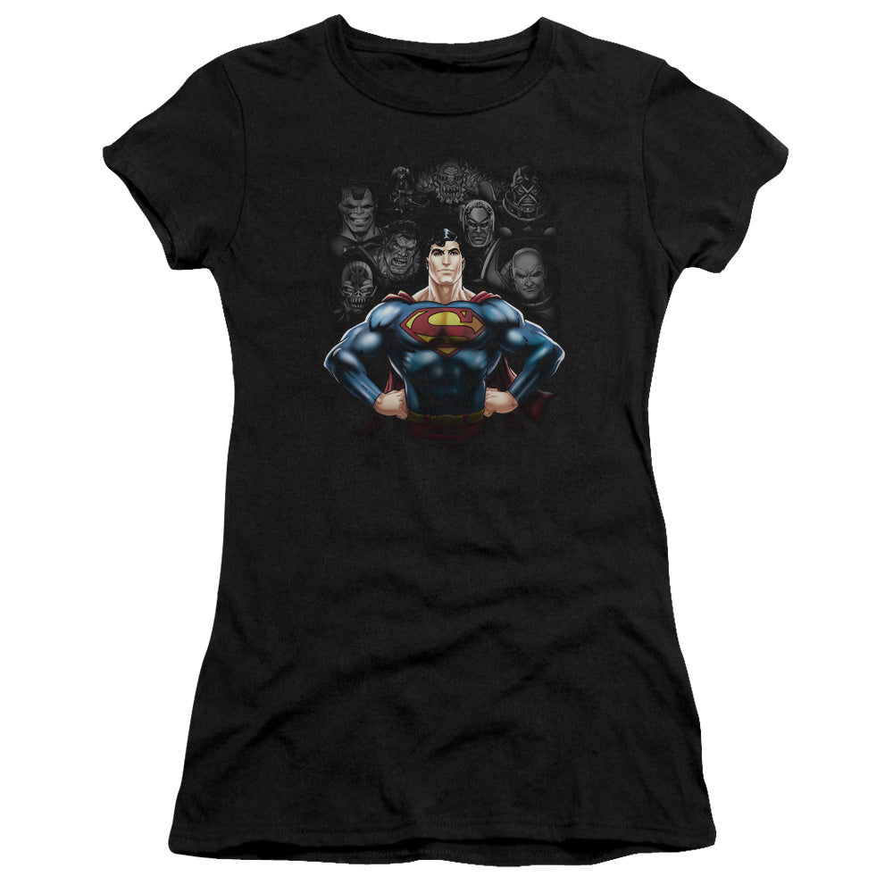 Superman Villains Junior Sheer Cap Sleeve Womens T Shirt Black