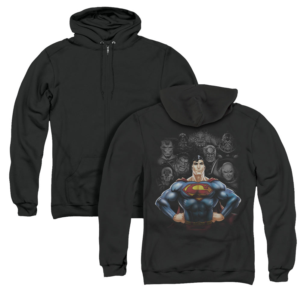 Superman Villains Back Print Zipper Mens Hoodie Black