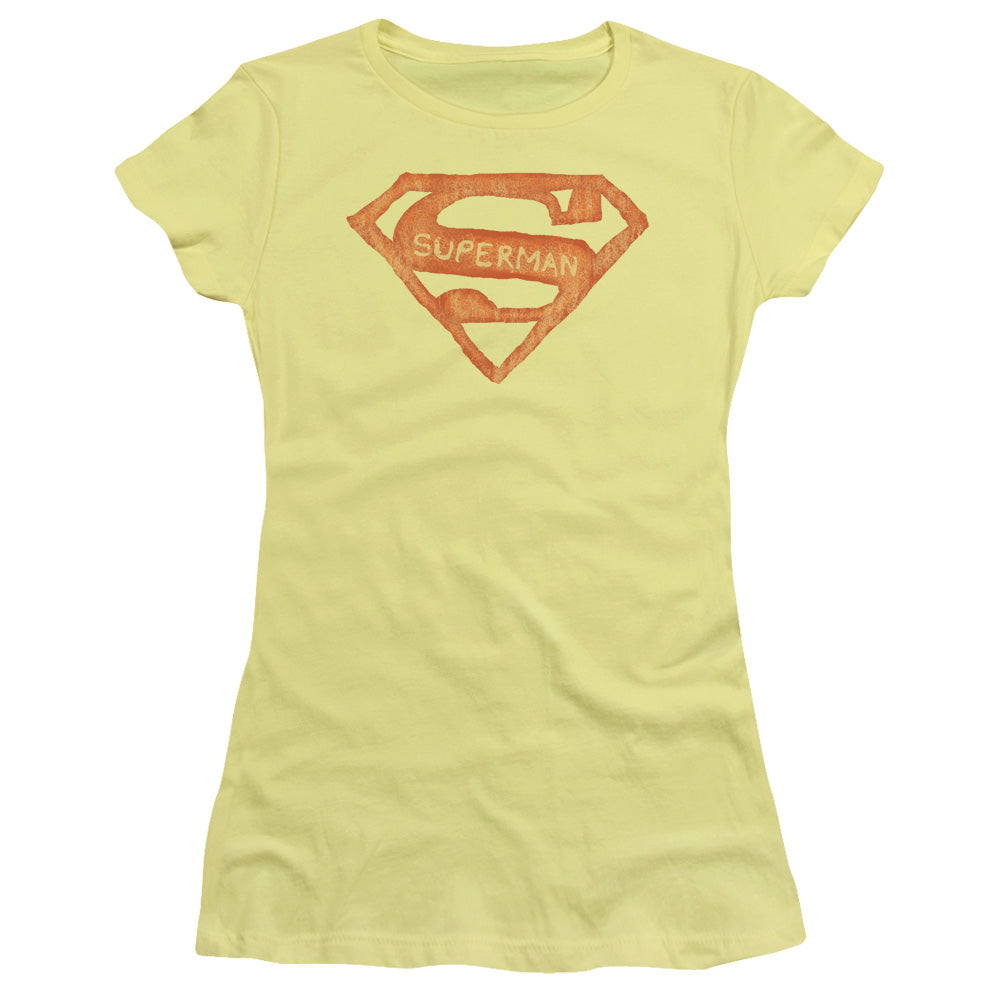 Superman Roughen Shield Junior Sheer Cap Sleeve Womens T Shirt Banana