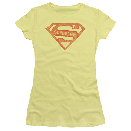 Superman Roughen Shield Junior Sheer Cap Sleeve Womens T Shirt Banana