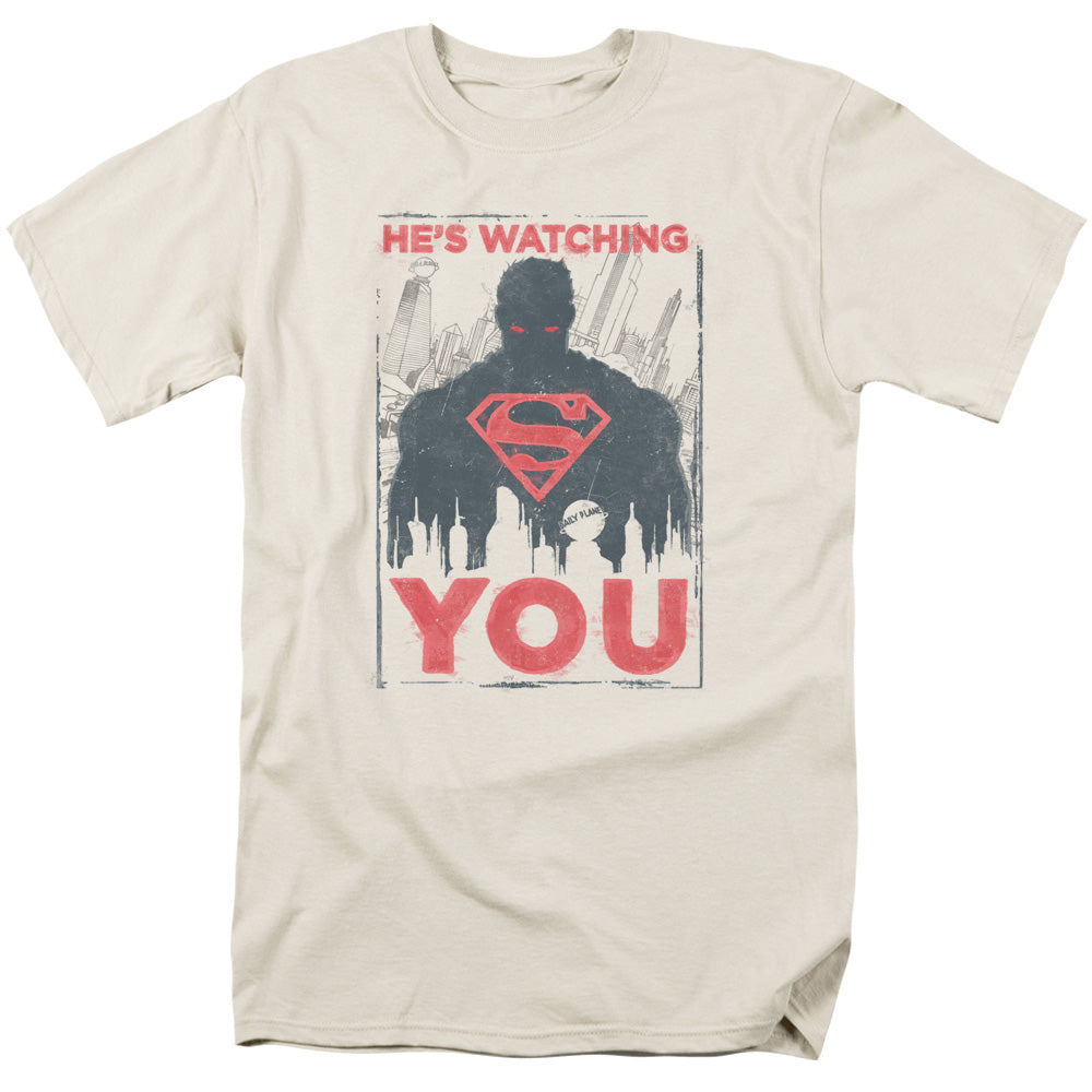 Superman Hes Watching You Mens T Shirt Cream