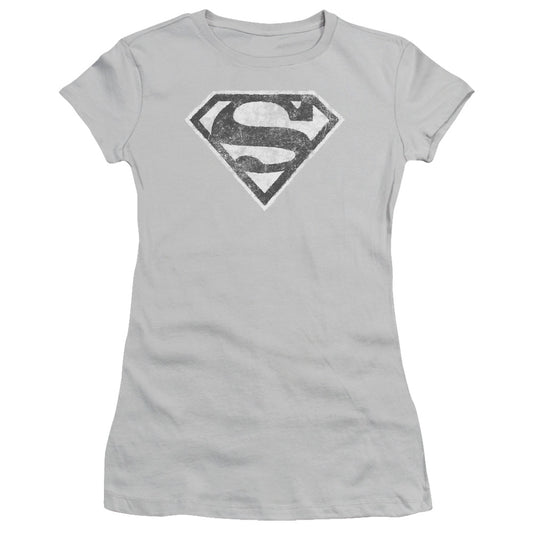 Superman Grey S Junior Sheer Cap Sleeve Womens T Shirt Silver