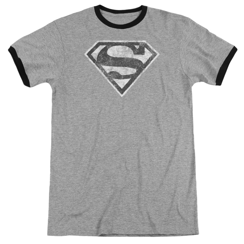 Superman Grey S Heather Ringer Mens T Shirt Heather Black