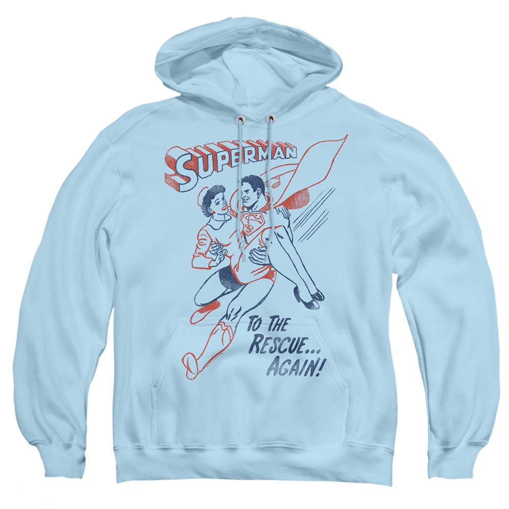 Superman To The Rescue Mens Hoodie Light Blue