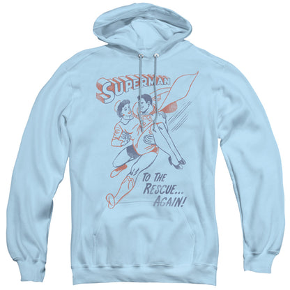 Superman To The Rescue Mens Hoodie Light Blue