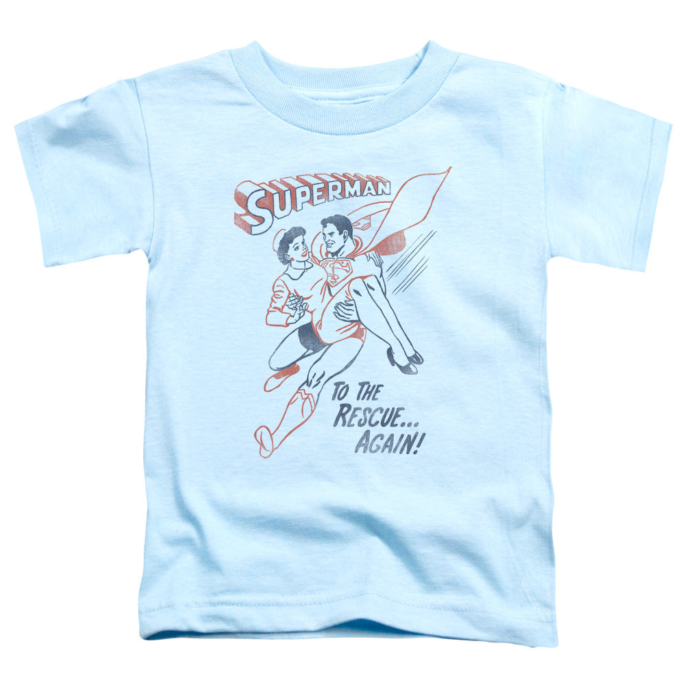 Superman To The Rescue Toddler Kids Youth T Shirt Light Blue