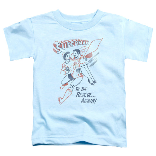 Superman To The Rescue Toddler Kids Youth T Shirt Light Blue