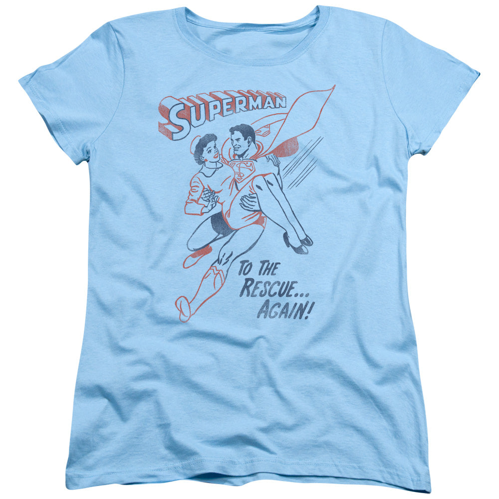 Superman To The Rescue Womens T Shirt Light Blue