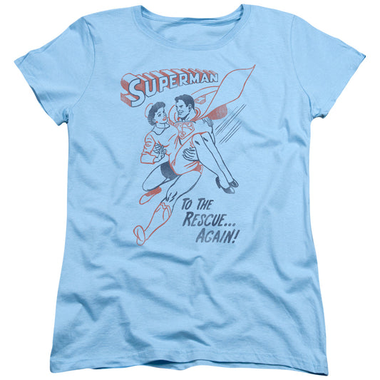 Superman To The Rescue Womens T Shirt Light Blue