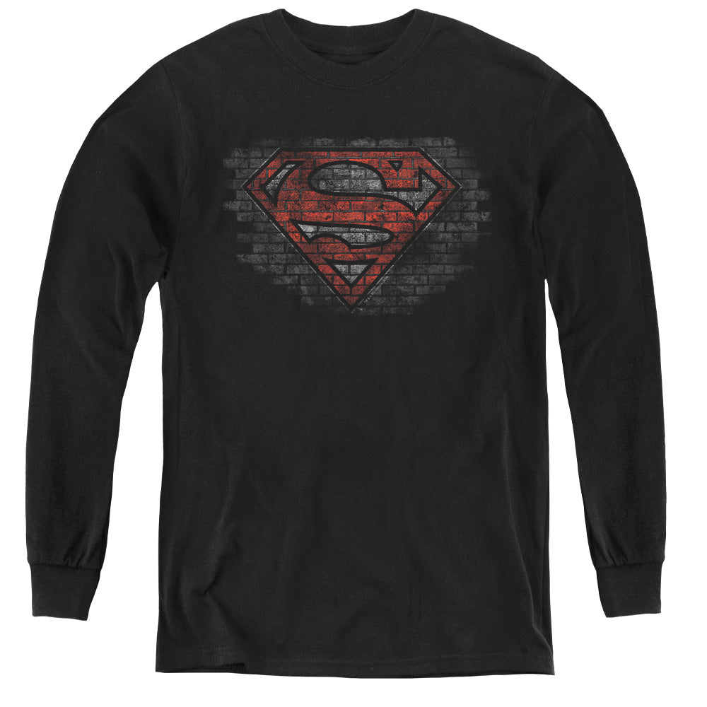 Superman Brick S Long Sleeve Kids Youth T Shirt Black