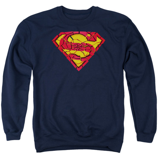 Superman Shattered Shield Mens Crewneck Sweatshirt Navy