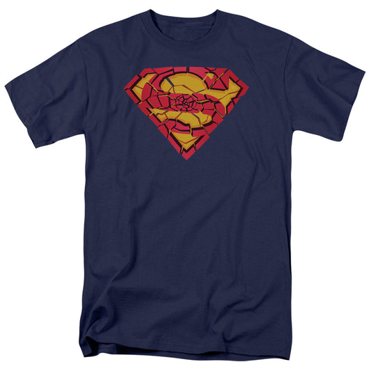 Superman Shattered Shield Mens T Shirt Navy Blue