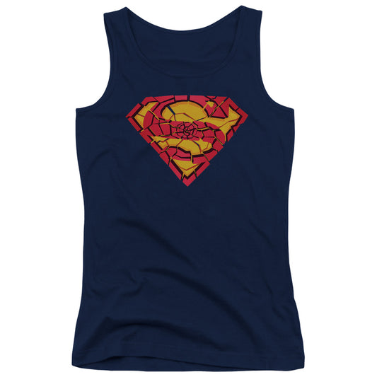 Superman Shattered Shield Womens Tank Top Shirt Navy