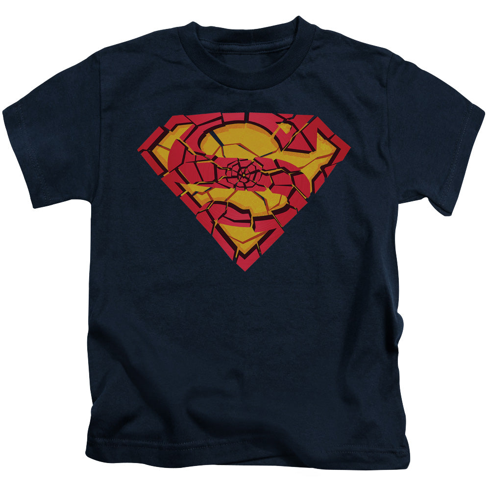 Superman Shattered Shield Juvenile Kids Youth T Shirt Navy