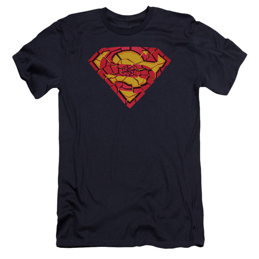 Superman Shattered Shield Premium Bella Canvas Slim Fit Mens T Shirt Navy