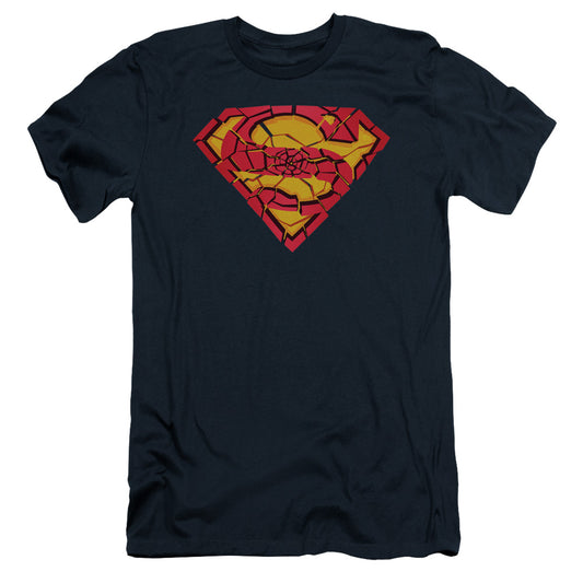 Superman Shattered Shield Slim Fit Mens T Shirt Navy