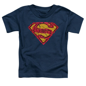 Superman Shattered Shield Toddler Kids Youth T Shirt Navy
