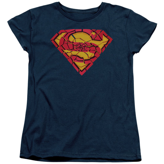 Superman Shattered Shield Womens T Shirt Navy