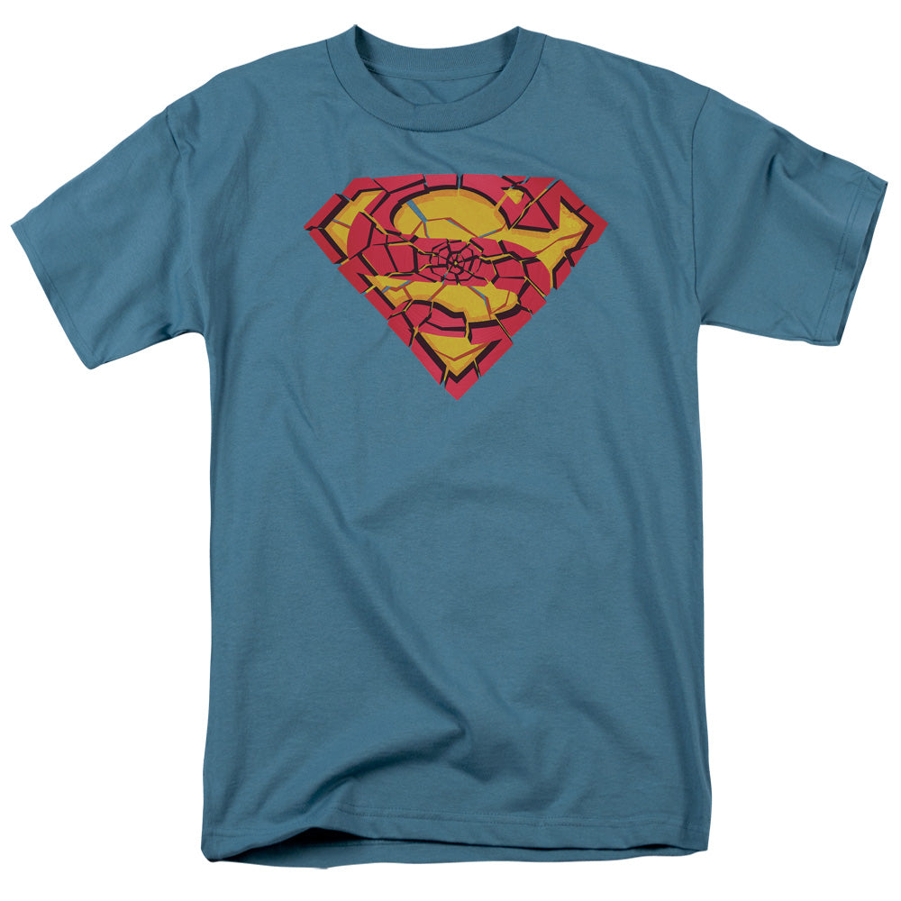 Superman Shattered Shield Mens T Shirt Slate
