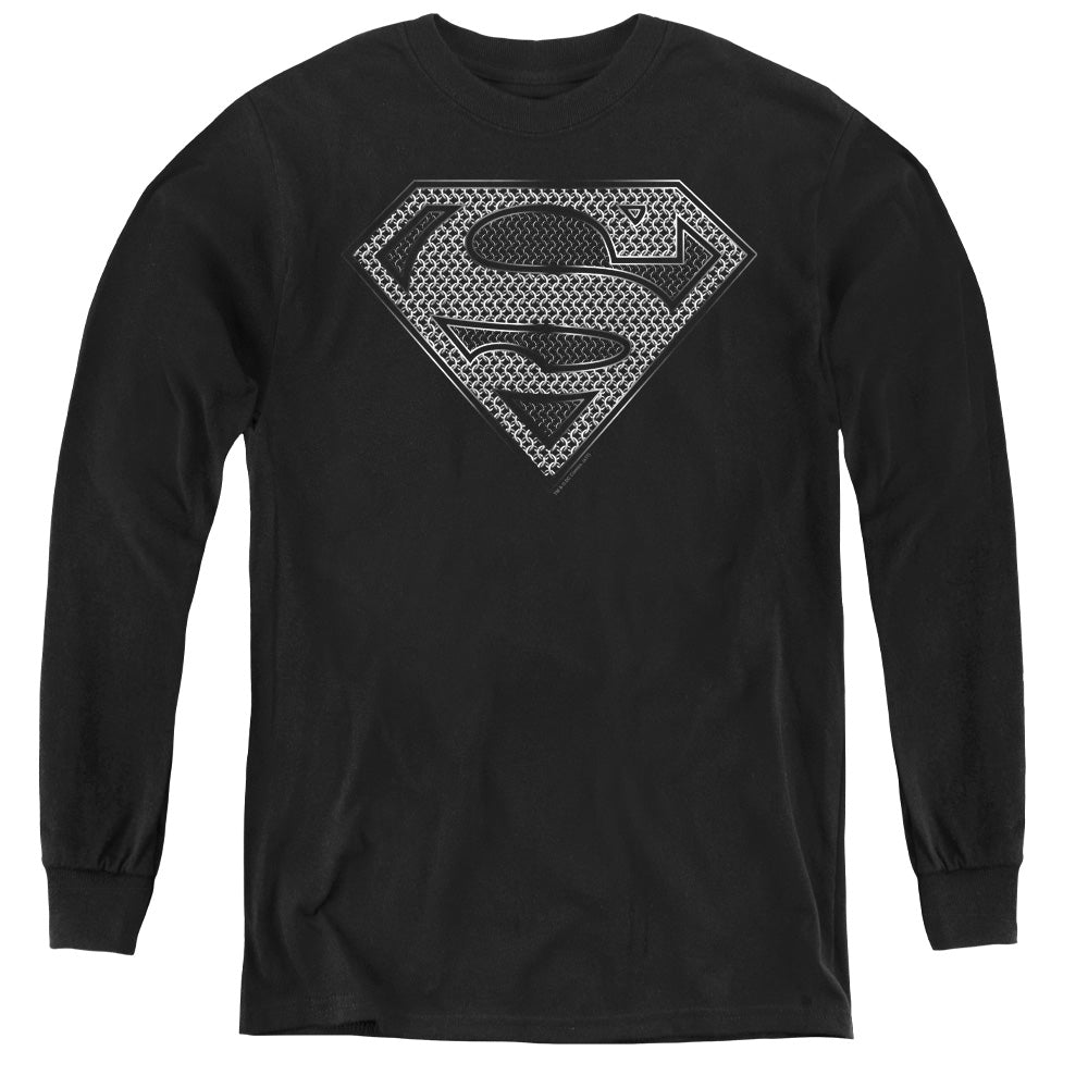 Superman Chainmail Long Sleeve Kids Youth T Shirt Black