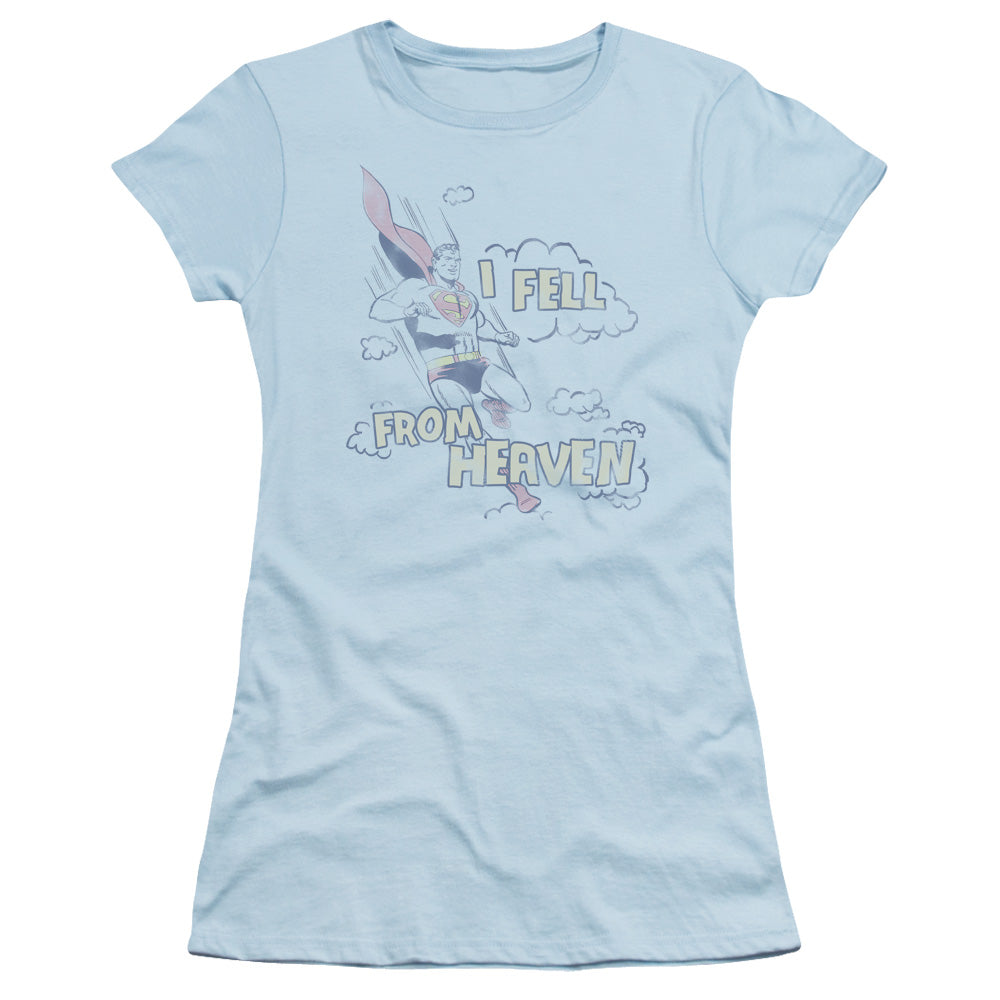 Superman I Fell Junior Sheer Cap Sleeve Womens T Shirt Light Blue