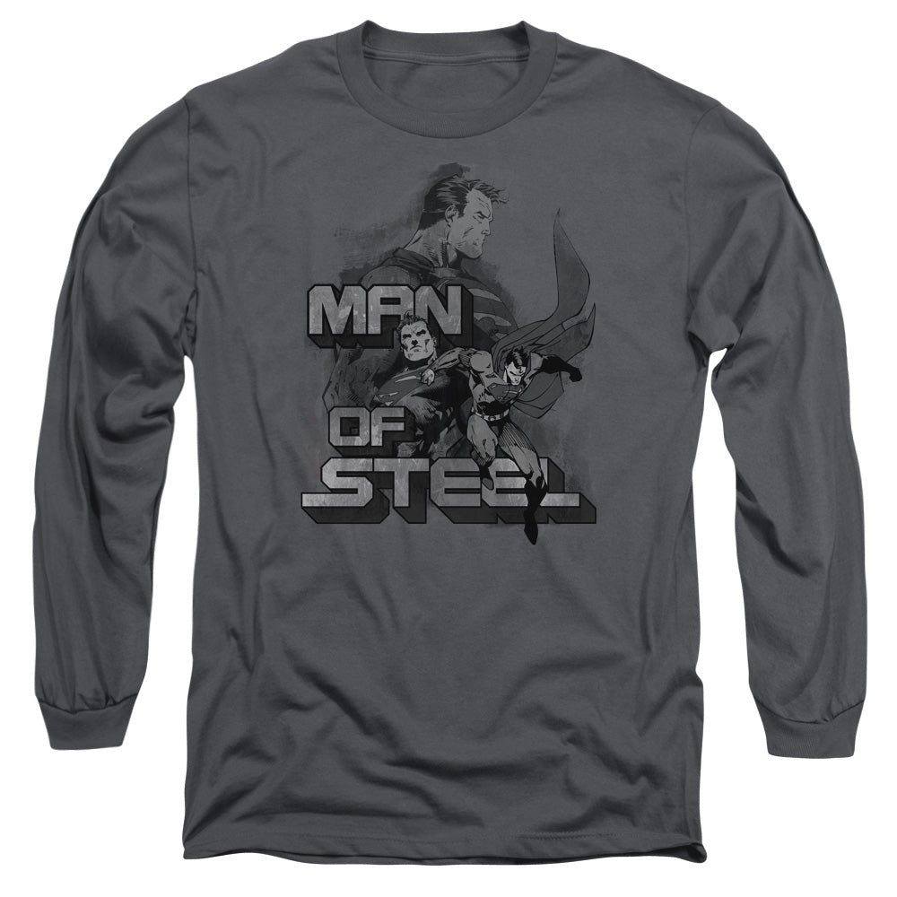 Superman Steel Poses Mens Long Sleeve Shirt Charcoal