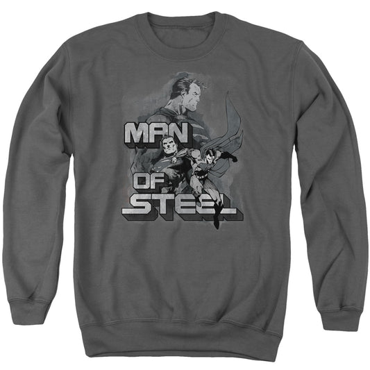 Superman Steel Poses Mens Crewneck Sweatshirt Charcoal