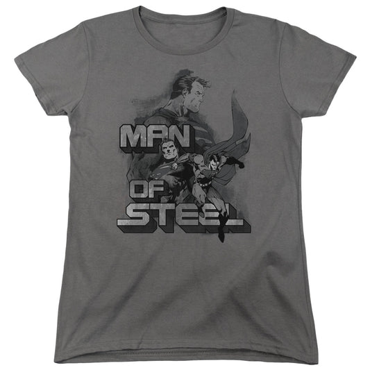 Superman Steel Poses Womens T Shirt Charcoal