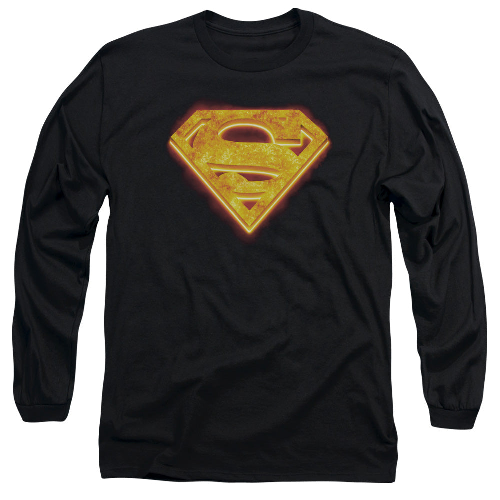 Superman Hot Steel Shield Mens Long Sleeve Shirt Black