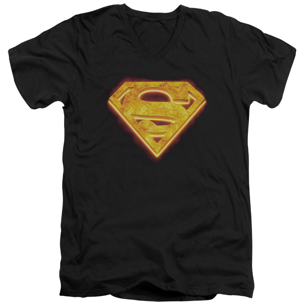 Superman Hot Steel Shield S S Adult V Neck Black