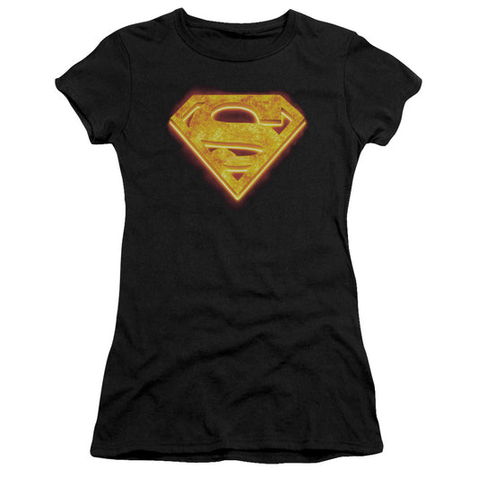 Superman Hot Steel Shield Junior Sheer Cap Sleeve Womens T Shirt Black