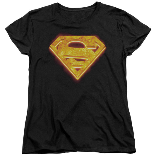 Superman Hot Steel Shield Womens T Shirt Black