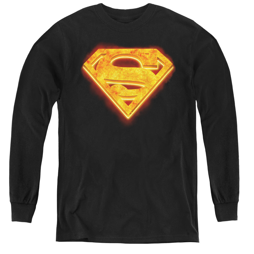 Superman Hot Steel Shield Long Sleeve Kids Youth T Shirt Black