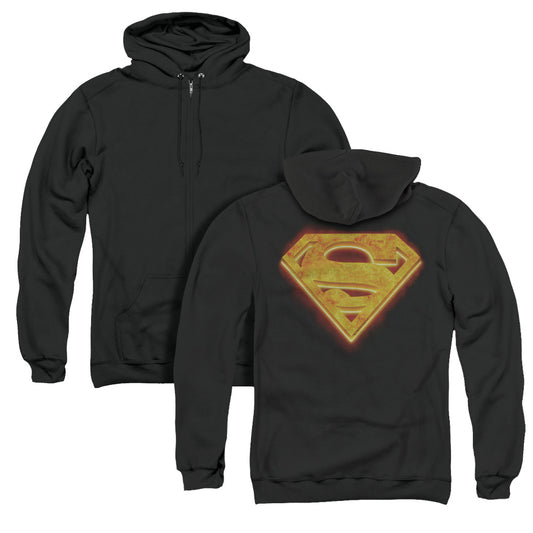 Superman Hot Steel Shield Back Print Zipper Mens Hoodie Black