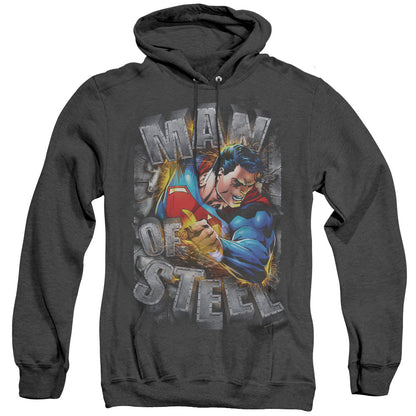 Superman Ripping Steel Mens Heather Hoodie Black