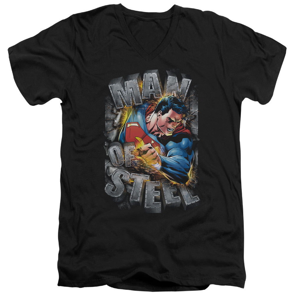 Superman Ripping Steel S S Adult V Neck Black