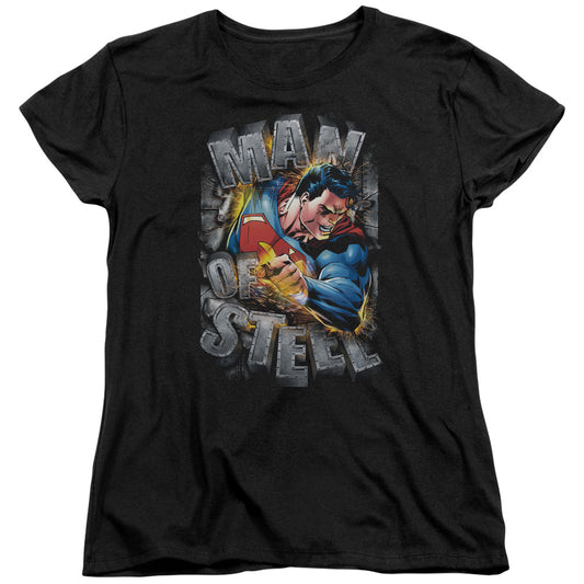 Superman Ripping Steel Womens T Shirt Black