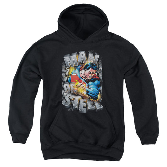 Superman Ripping Steel Kids Youth Hoodie Black