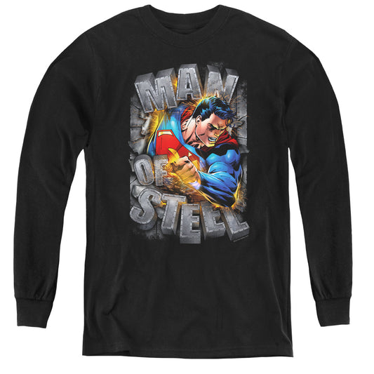 Superman Ripping Steel Long Sleeve Kids Youth T Shirt Black