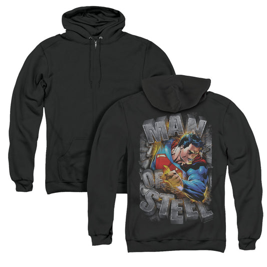 Superman Ripping Steel Back Print Zipper Mens Hoodie Black