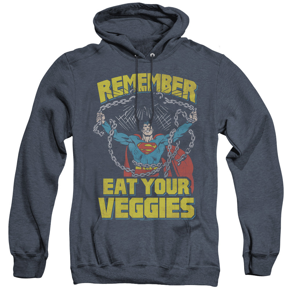 Superman Veggie Power Mens Heather Hoodie Navy