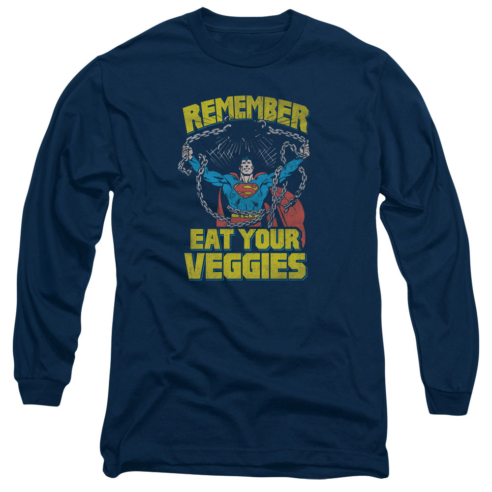 Superman Veggie Power Mens Long Sleeve Shirt Navy