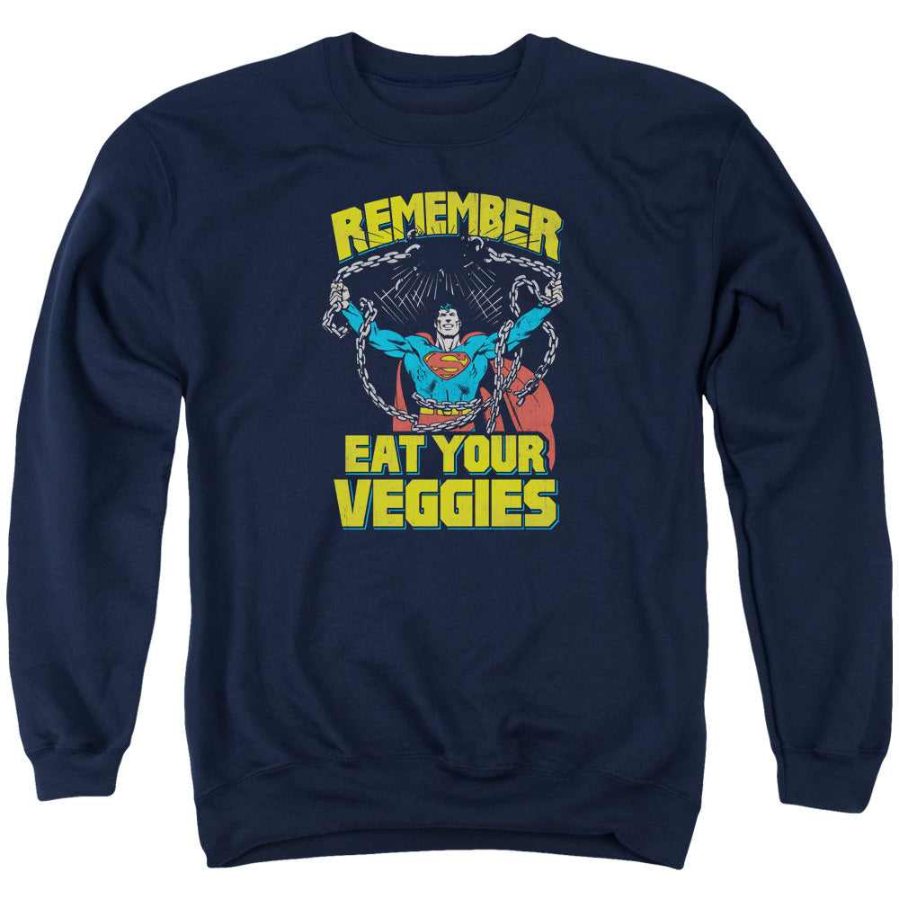 Superman Veggie Power Mens Crewneck Sweatshirt Navy