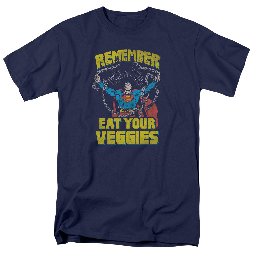 Superman Veggie Power Mens T Shirt Navy Blue