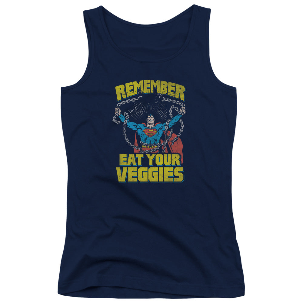 Superman Veggie Power Womens Tank Top Shirt Navy