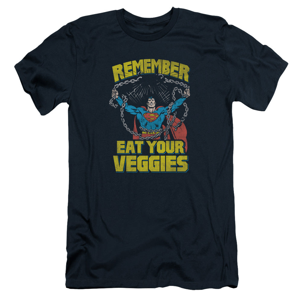 Superman Veggie Power Slim Fit Mens T Shirt Navy