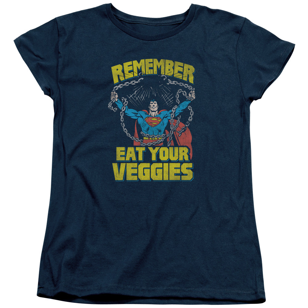 Superman Veggie Power Womens T Shirt Navy