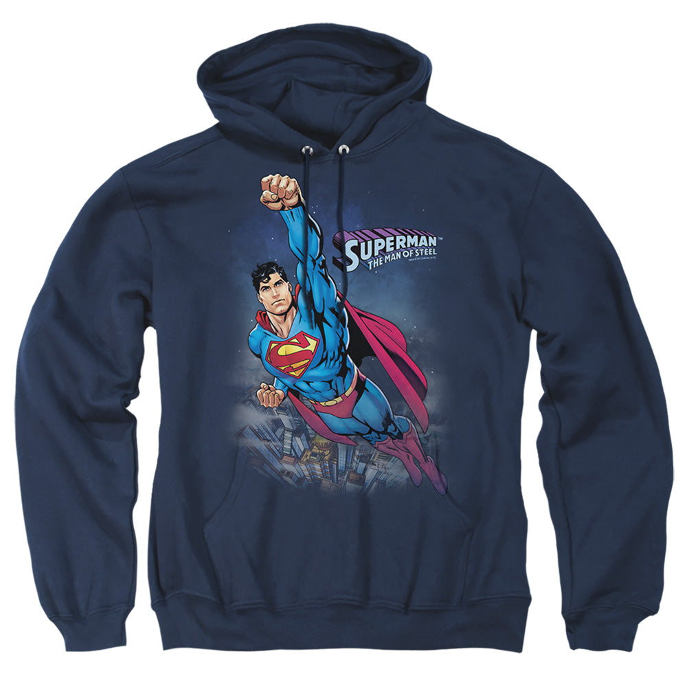 Superman Twilight Flight Mens Hoodie Navy