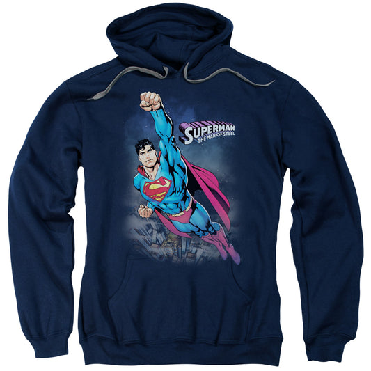 Superman Twilight Flight Mens Hoodie Navy