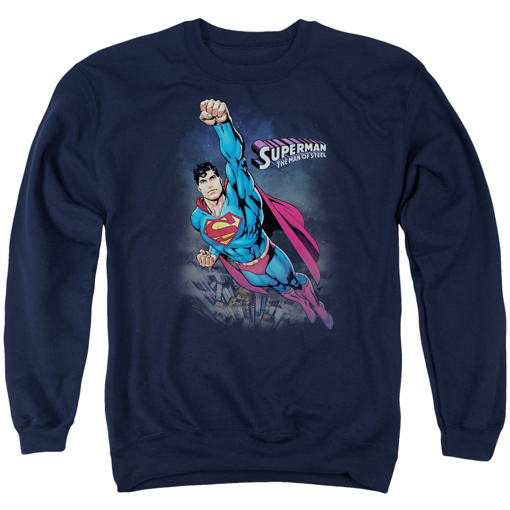 Superman Twilight Flight Mens Crewneck Sweatshirt Navy